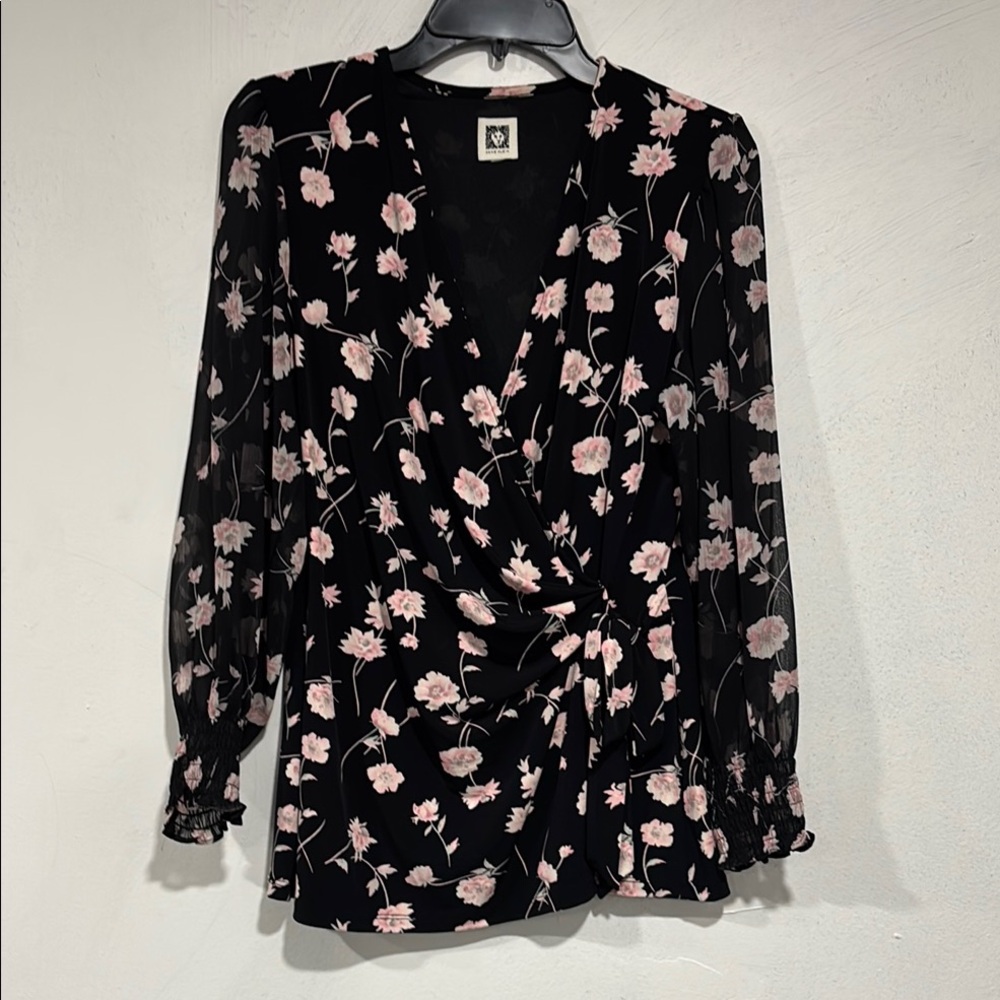 Anne Klein Black Floral Blouse